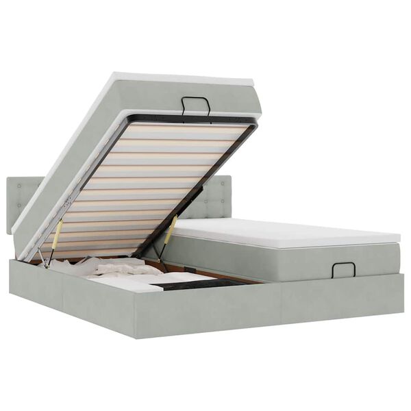vidaXL Ottoman bed met matrassen 160x200cm fluweel lichtgrijs