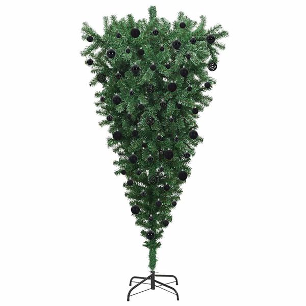vidaXL Ondersteboven Kunstkerstboom met Ballenset Groen 210 cm PVC