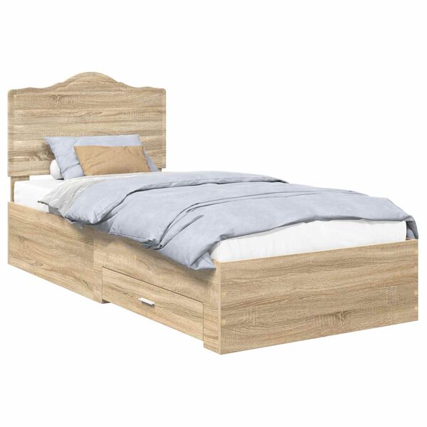 vidaXL Bedframe met hoofdeinde Sonoma Eiken 75 x 190 cm Bewerkt hout