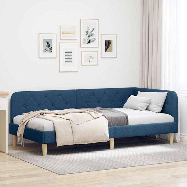 vidaXL Hoekbedframe met hoofdeinde Blauw 100 x 200 cm Stof