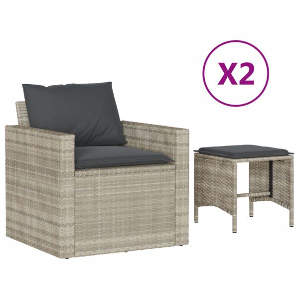 vidaXL 4-delige Loungeset met kussens poly rattan lichtgrijs