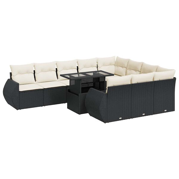 vidaXL 11-delige Loungeset met kussens poly rattan zwart