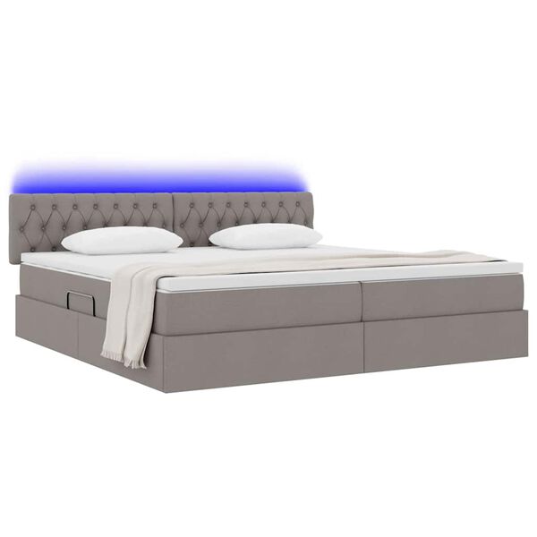 vidaXL Opbergbed met LED met matras Taupe 200 x 200 cm Polyester