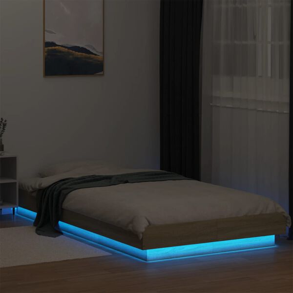vidaXL Bedframe met LED-verlichting sonoma eikenkleurig 90x190 cm