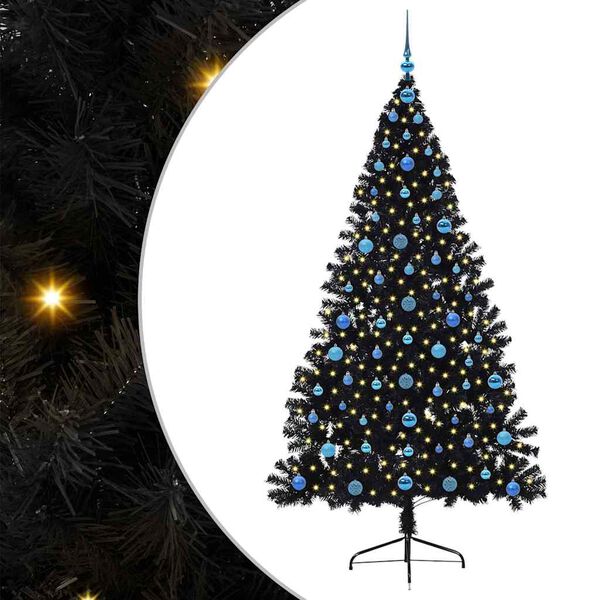 vidaXL Kunstmatig Voorverlicht Kerstboom met 300 LED Zwart 210 cm PVC