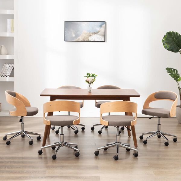 vidaXL Eetkamerstoelen 6 st draaibaar gebogen hout en stof taupe