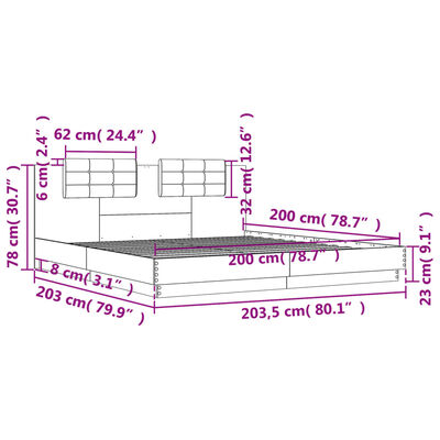 vidaXL Bedframe met hoofdeinde bewerkt hout grijs sonoma 200x200 cm