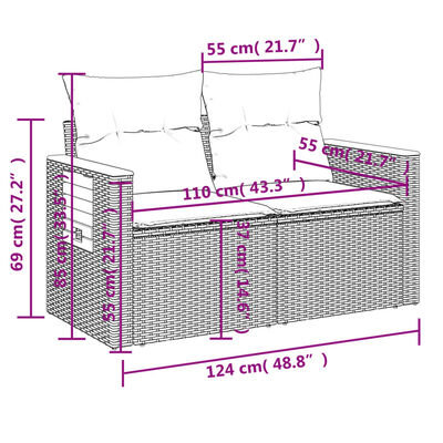 vidaXL Tuinbank 2-zits met kussens poly rattan beige