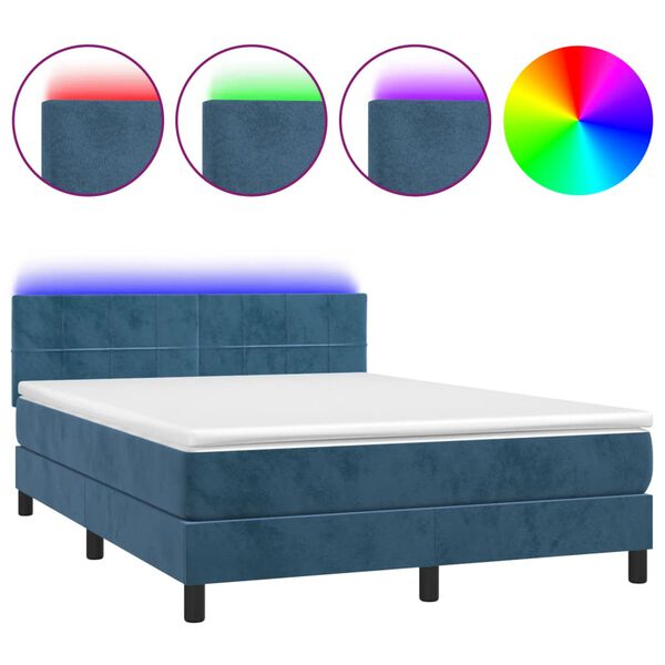 vidaXL Boxspring met matras en LED fluweel donkerblauw 140x200 cm
