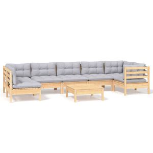 vidaXL 8-delige Loungeset met grijze kussens grenenhout