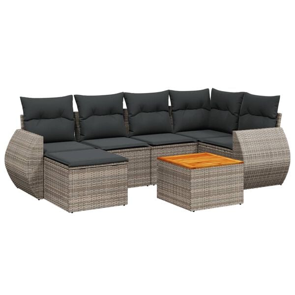 vidaXL 7-delige Loungeset met kussens poly rattan grijs