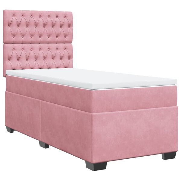 vidaXL Boxspring met matras fluweel roze 100x200 cm