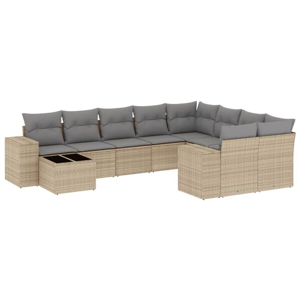 vidaXL 10-delige Loungeset met kussens poly rattan beige
