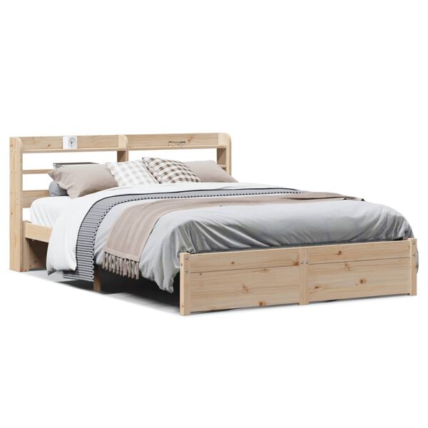 vidaXL Bedframe met hoofdbord massief grenenhout wit 140x200 cm