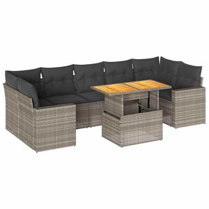 vidaXL 8-delige Loungeset met kussens poly rattan grijs