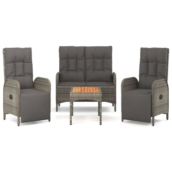 vidaXL 4-delige Tuinset met kussens poly rattan grijs