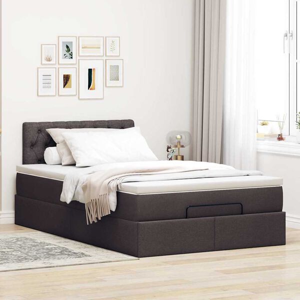 vidaXL Ottoman bed met matras 120x190 cm stof donkerbruin