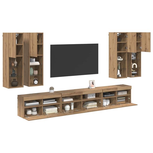 vidaXL TV Wandkast Set Wandgemonteerd 7 pcs Artisan Eiken Bewerkt hout