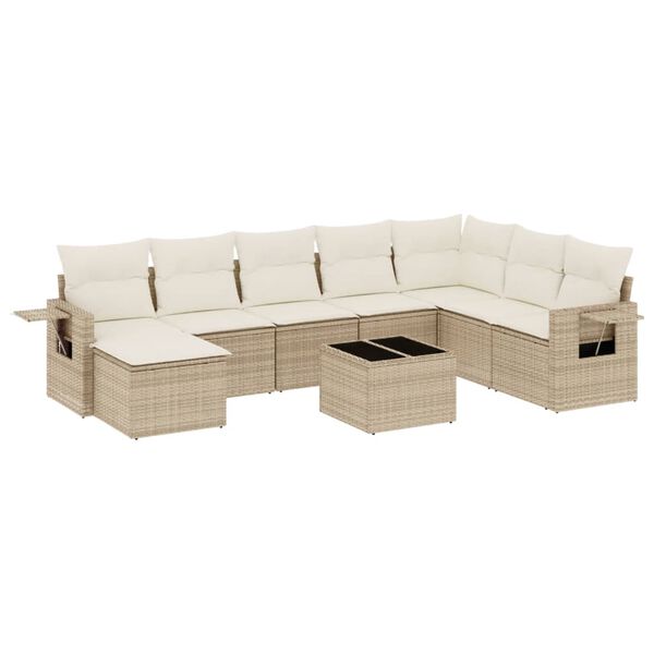 vidaXL 9-delige Loungeset met kussens poly rattan beige