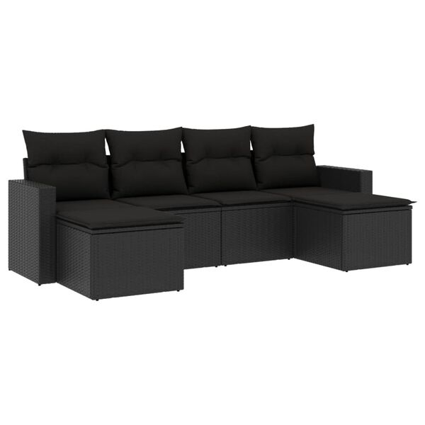 vidaXL 6-delige Loungeset met kussens poly rattan zwart