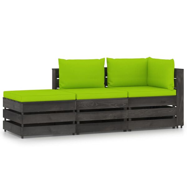 vidaXL 3-delige Loungeset met kussens grijs ge&iuml;mpregneerd hout
