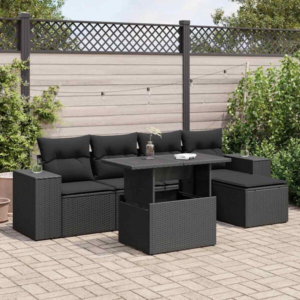 vidaXL 6-delige Loungeset met kussens poly rattan zwart