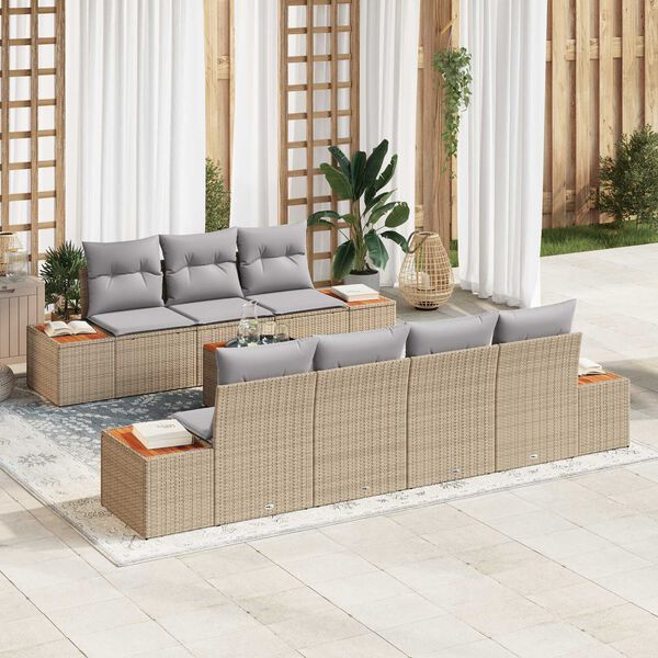 vidaXL Tuinbankenset met kussen 8 pcs Beige Poly riet