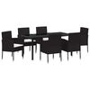 vidaXL Tuin eettafelset met kussen 7 pcs Zwart poly rattan