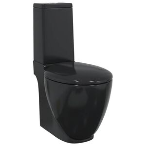 vidaXL Toilet rond afvoer onder keramiek zwart