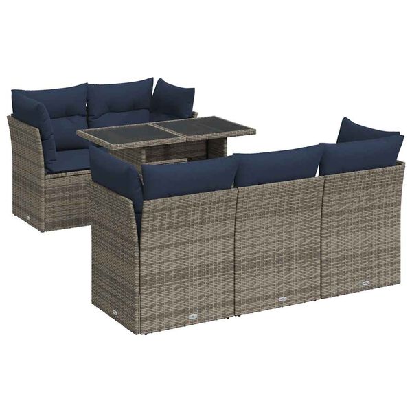 vidaXL 6-delige Loungeset met kussens poly rattan acacia grijs