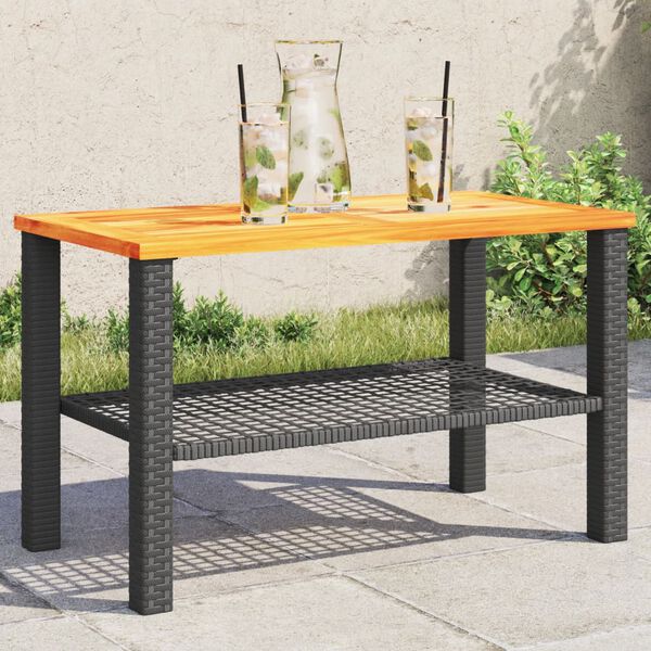 vidaXL Tuintafel 70x38x42 cm poly rattan en acaciahout zwart