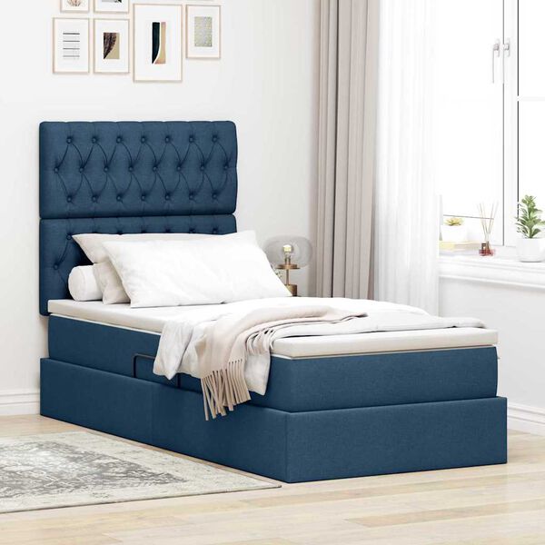 vidaXL Opslag bed met matras met matras Blauw 90 x 190 cm Polyester