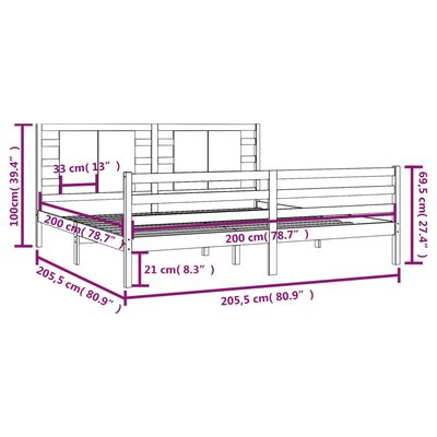 vidaXL Bedframe massief grenenhout zwart 200x200 cm