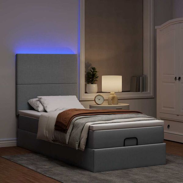 vidaXL Ottoman bed met matras en LED's 100x200cm stof lichtgrijs
