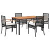 vidaXL 5-delige Tuinset met kussens poly rattan zwart