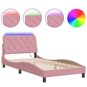 vidaXL Bedframe met LED zonder matras fluweel roze 100x200 cm