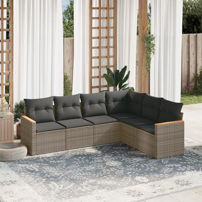 vidaXL 6-delige Loungeset met kussens poly rattan grijs