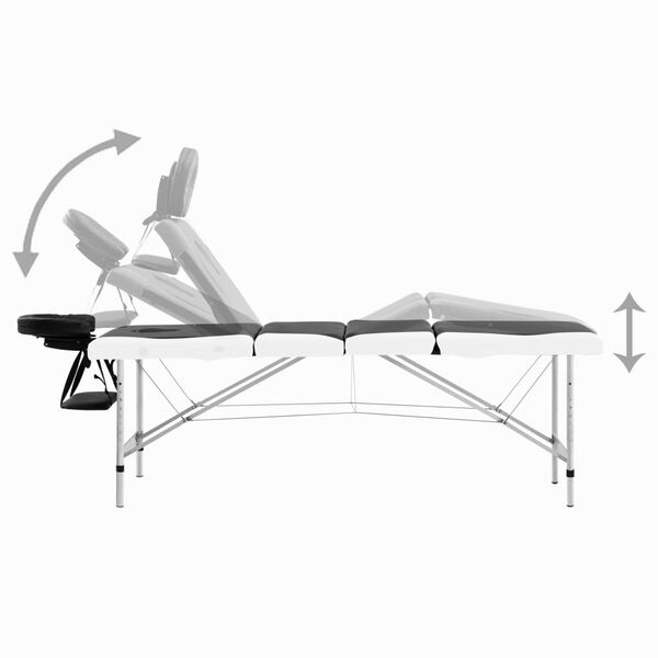 vidaXL Massagetafel inklapbaar 4 zones aluminium zwart en wit