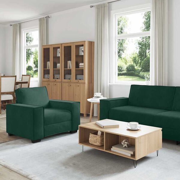 vidaXL 3-delige Loungeset met kussens fluweel donkergroen