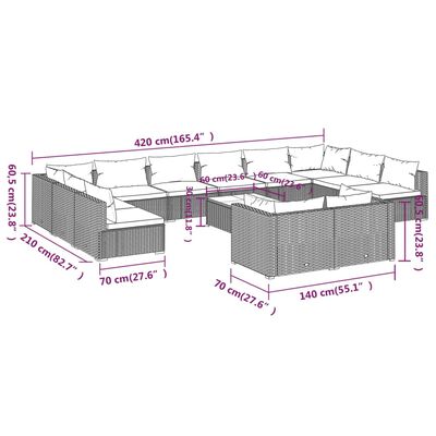 vidaXL 13-delige Loungeset met kussens poly rattan grijs