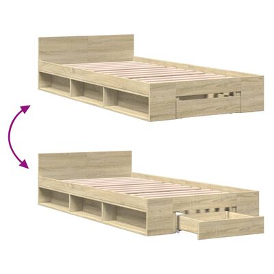 vidaXL Bedframe met lade bewerkt hout sonoma eikenkleurig 90x190 cm