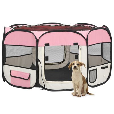 vidaXL Hondenren inklapbaar met draagtas 125x125x61 cm roze