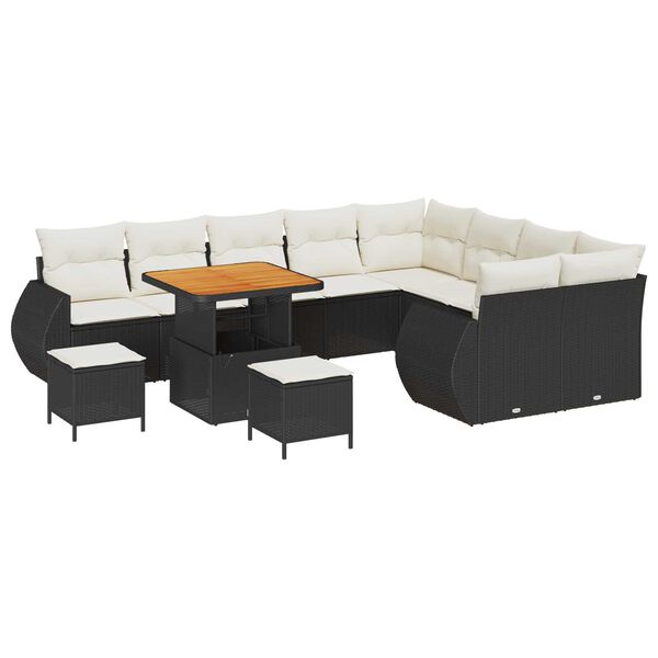 vidaXL Tuin Sofa Set met kussen met opslag 12 pcs Zwart en cr&egrave;me