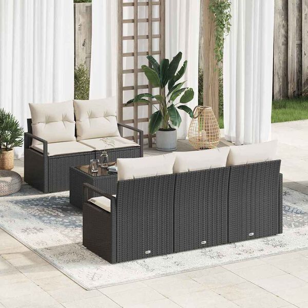 vidaXL Tuin Sofa Set met kussen 6 pcs Zwart en Cr&egrave;me poly rattan