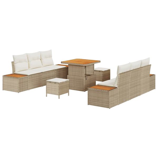 vidaXL Tuin Sofa Set met kussen 9 pcs Beige Poly riet