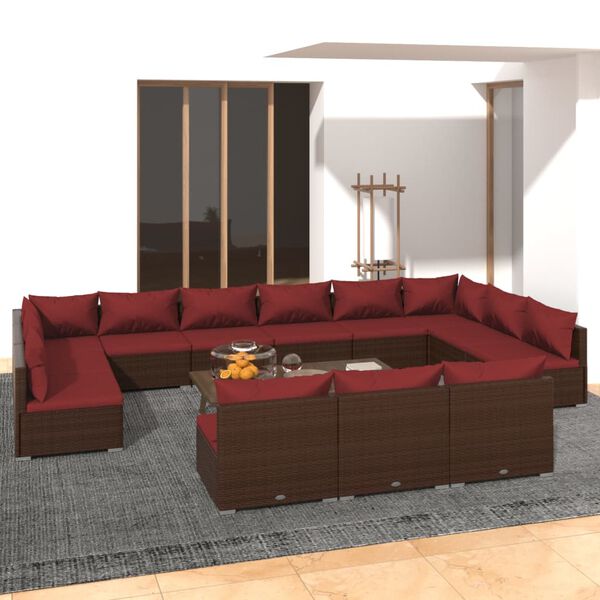 vidaXL 13-delige Loungeset met kussens poly rattan bruin