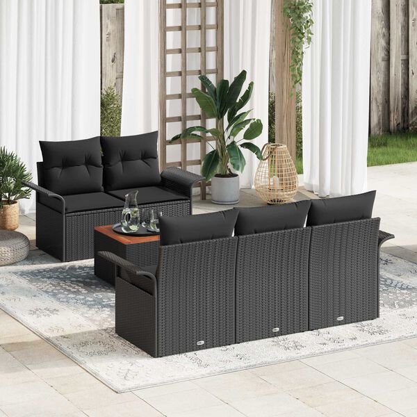 vidaXL Tuinbankenset met kussen 6 pcs Zwart poly rattan