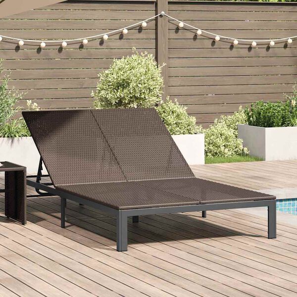 vidaXL Ligstoel 2-persoon Bruin 60 x 200 x 27cm poly rattan