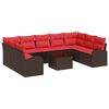 vidaXL Bankstel met kussen 10 pcs Bruin Poly Rattan