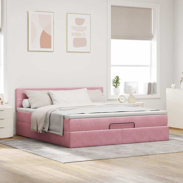 vidaXL Ottoman bed met matras 180x200 cm fluweel roze